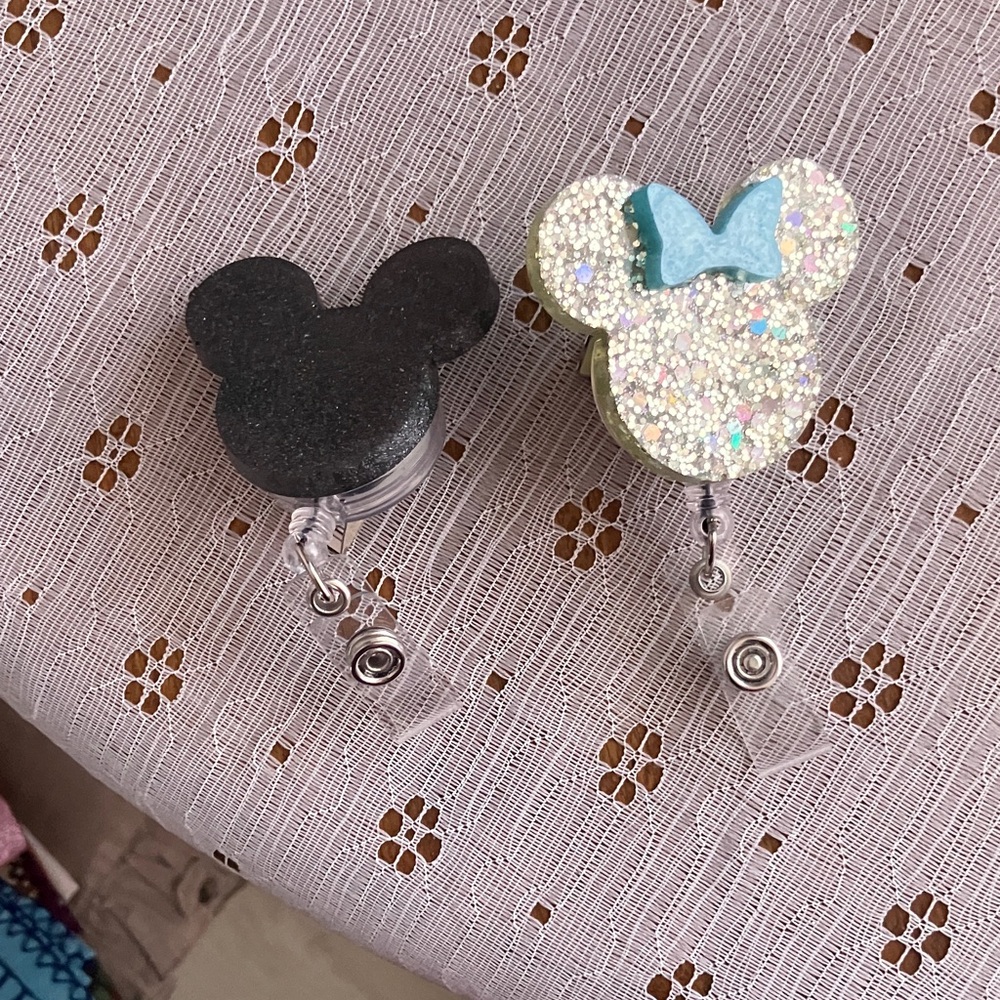 Glittery Mouse Badge Holders - Black and White